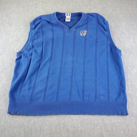 Vintage Kansas Jayhawks Vest Mens 4XL Blue Adidas Sleeveless Ribbed Pullover - Picture 1 of 8